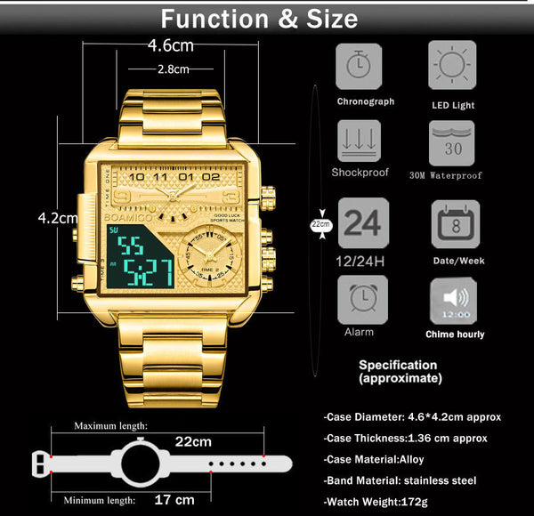 gold sport quartz watch