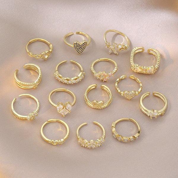 Real Gold Plating Bow Zircon Ring for Women