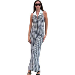 Backless Plaid Zipper Jumpsuit