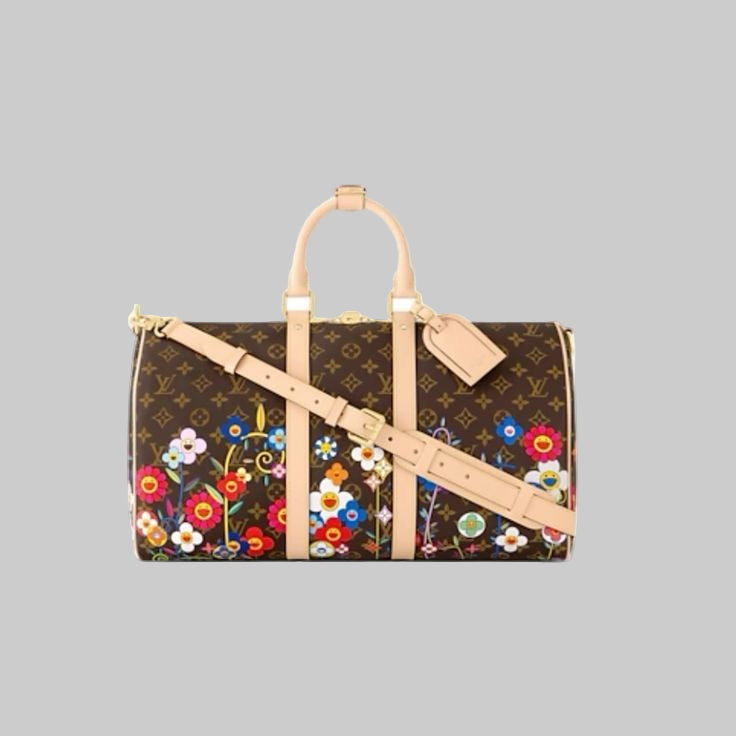 Designer-Inspired Monogram Floral Travel Bag – Premium Leather Weekender