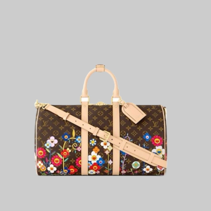 Designer-Inspired Monogram Floral Travel Bag – Premium Leather Weekender