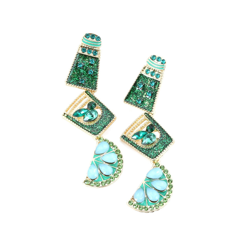 Fashion Geometry Pattern Rhinestone Earrings Creative Multi-layer Stitching Dripping Fruit Cup Ear Studs