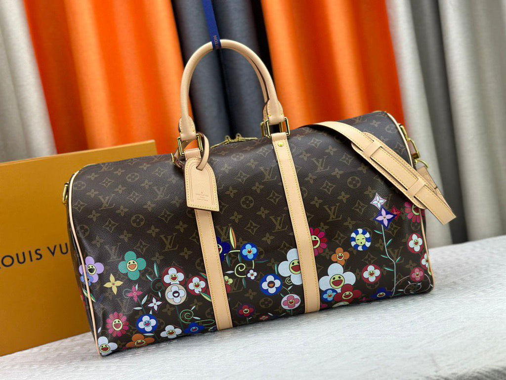 Designer-Inspired Monogram Floral Travel Bag – Premium Leather Weekender