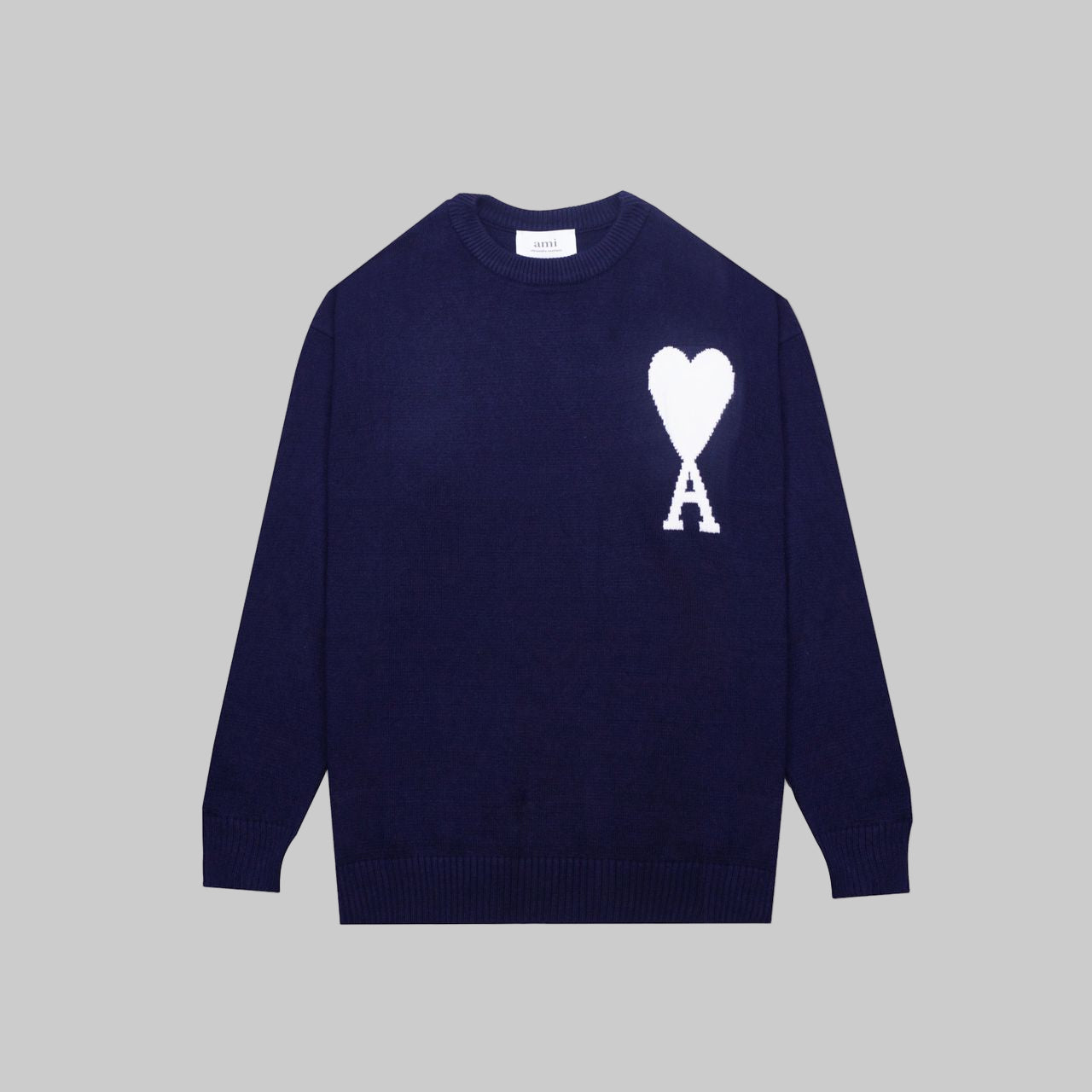 Premium Navy Heart Logo Sweater – Luxury Minimal Streetwear Knit